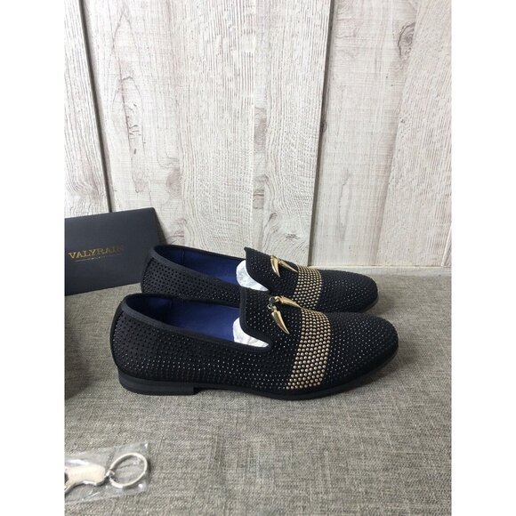 Valyrain Milan Mens Dress Shoes Size 11 Black Gold Rhinestones Wedding Formal - Picture 2 of 6